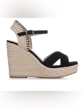 Y-Not Lorita Black Crisscross Ankle Strap Wedge Sandals